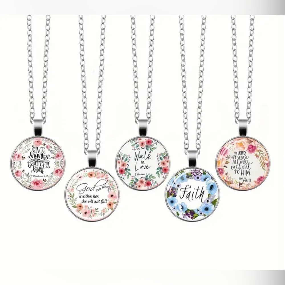 Bible Verse Glass Pendant Necklace NIP